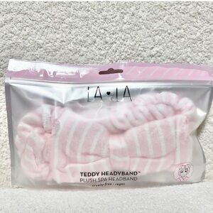The Crème Shop LA❤️LA Teddy HeadyBand Plush Spa Headband, Pink & White